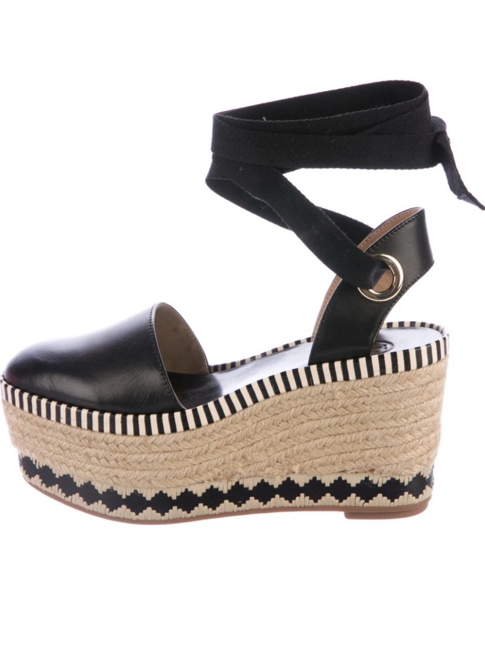 Tory Burch Dandy Leather Espadrille Platform Sandals with Ankle Wrap
